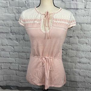 Nanette Lepore Dolce Lightweight Knit Retro Lace Cap Sleeve Sweater Petal/Cream